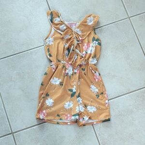 BCBG Floral Ruffle Kids One Piece Romper in Mustard and White Gurls Size 8